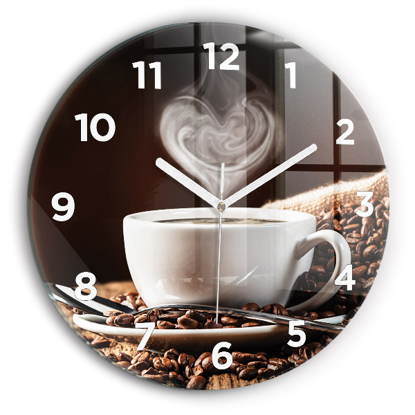 Round glass clock A cup of coffee