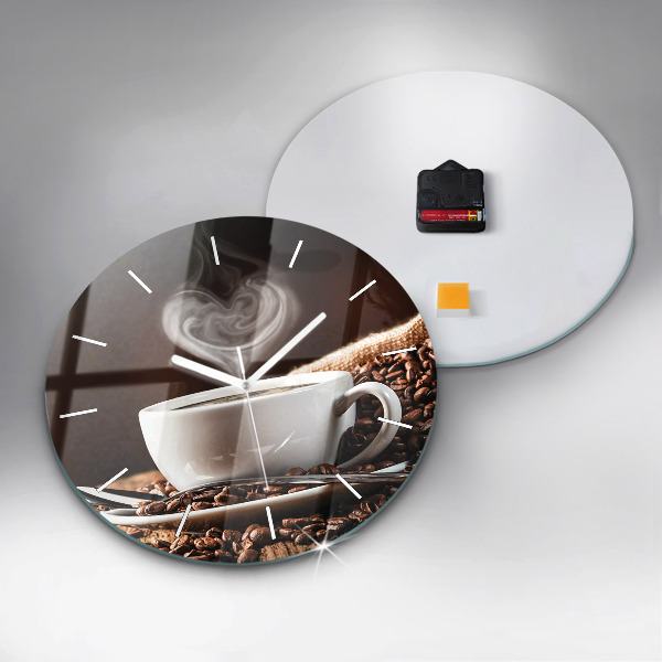 Round glass clock A cup of coffee