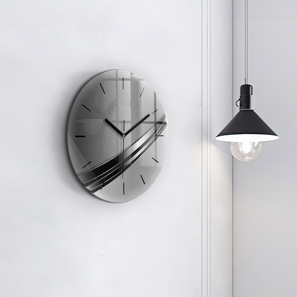 Round glass clock Silver lines