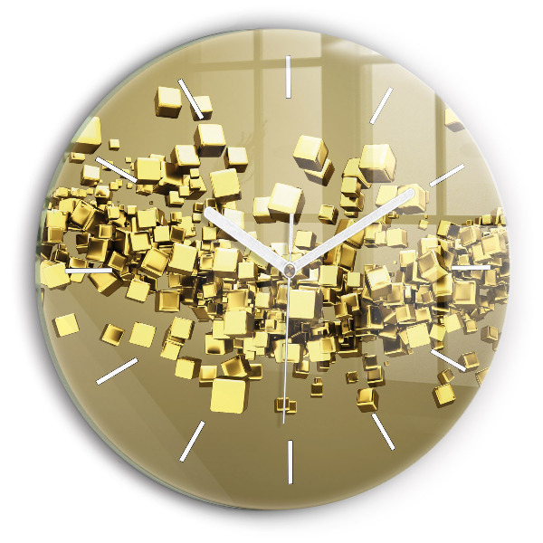 Round glass clock Golden squares