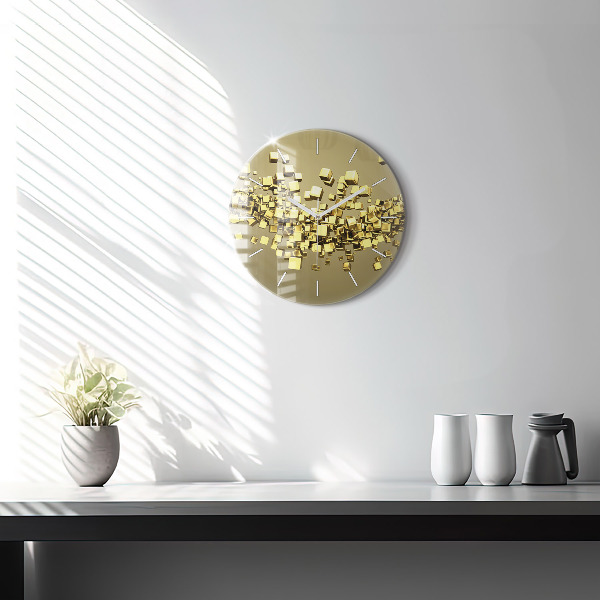 Round glass clock Golden squares