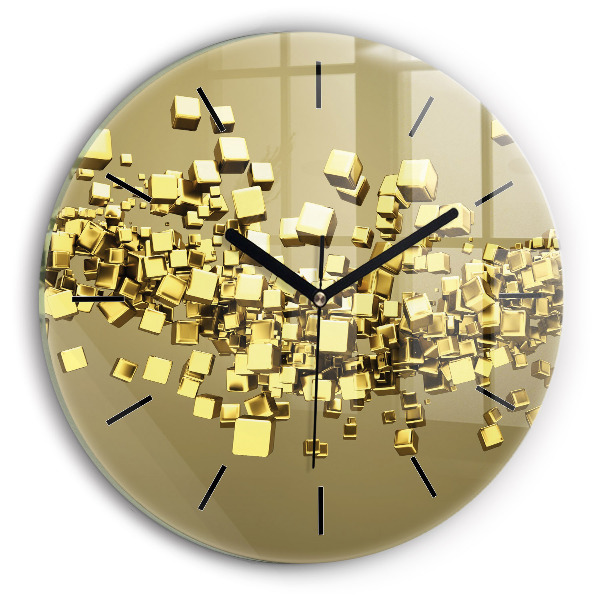 Round glass clock Golden squares