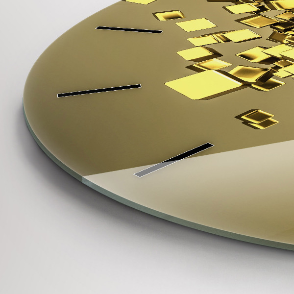 Round glass clock Golden squares
