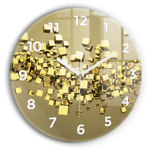Round glass clock Golden squares