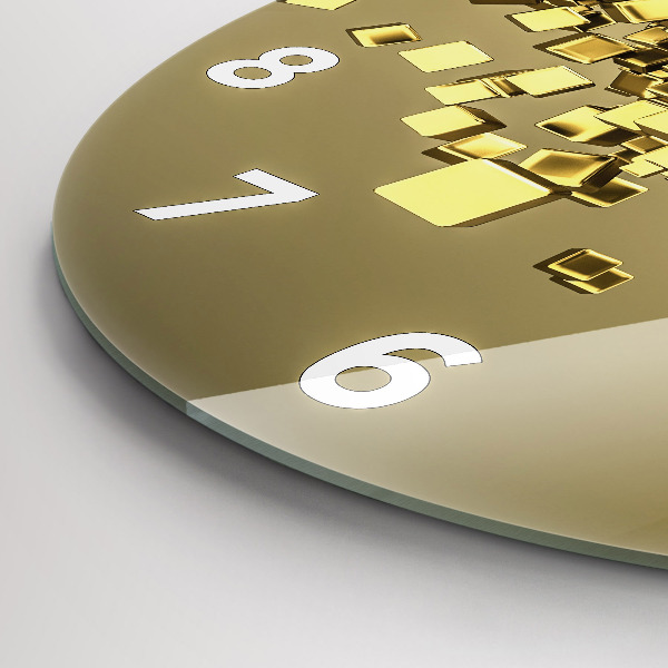Round glass clock Golden squares