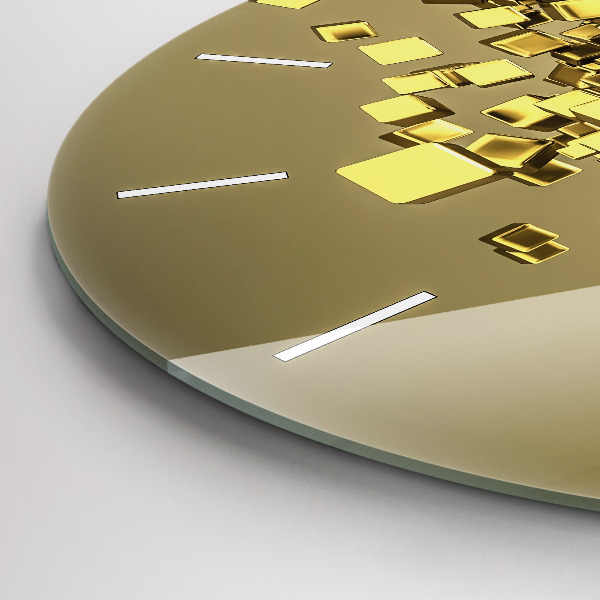 Round glass clock Golden squares