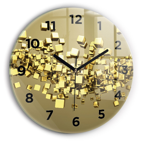 Round glass clock Golden squares