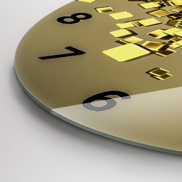 Round glass clock Golden squares