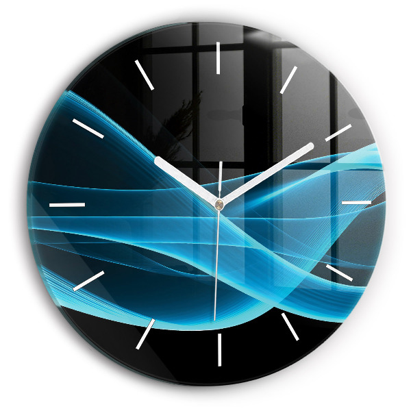 Round glass clock Blue abstraction