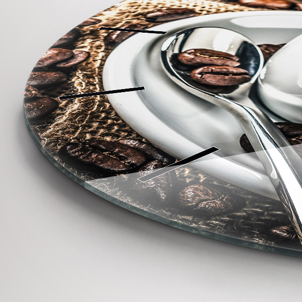 Round glass clock Cup and coffee beans