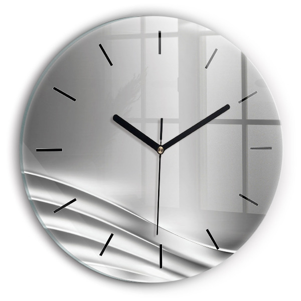 Round glass clock Silver abstraction