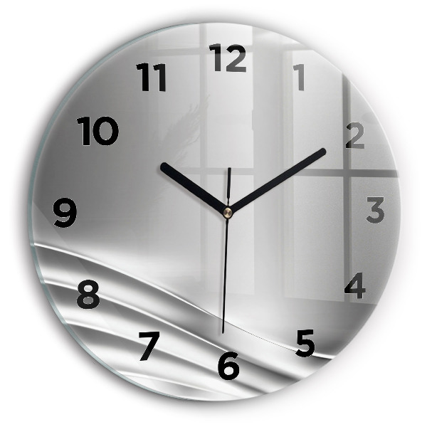 Round glass clock Silver abstraction
