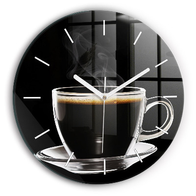 Round glass clock Black coffee