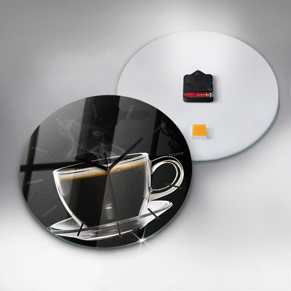 Round glass clock Black coffee