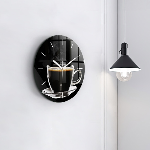 Round glass clock Black coffee