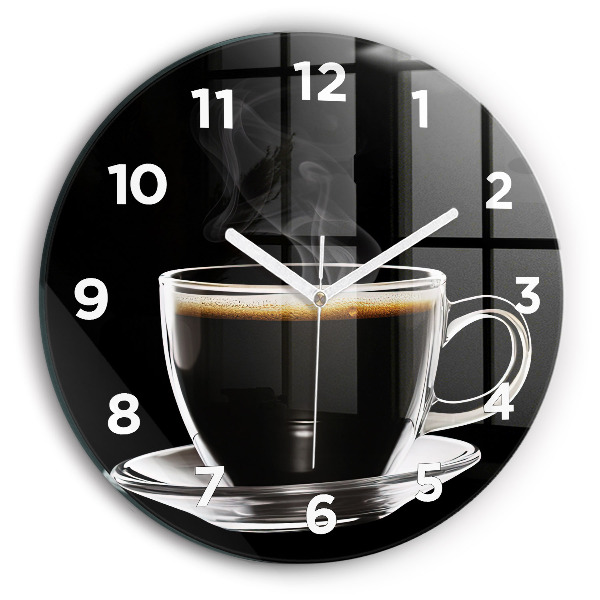 Round glass clock Black coffee