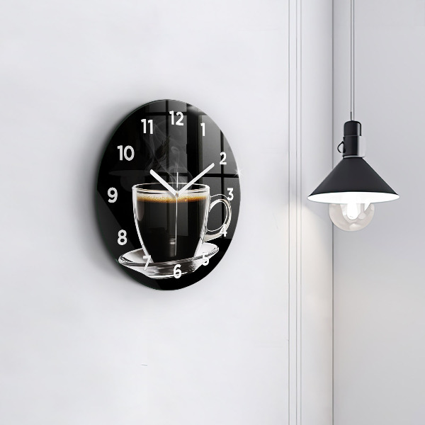 Round glass clock Black coffee