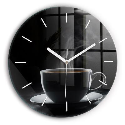 Round glass clock A cup of black coffee