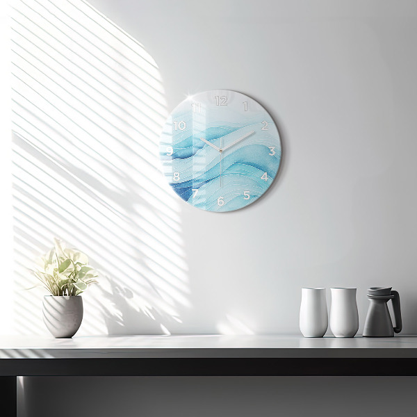 Round glass clock Blue clouds