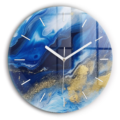Round glass clock Blue marble