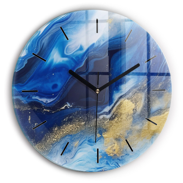 Round glass clock Blue marble