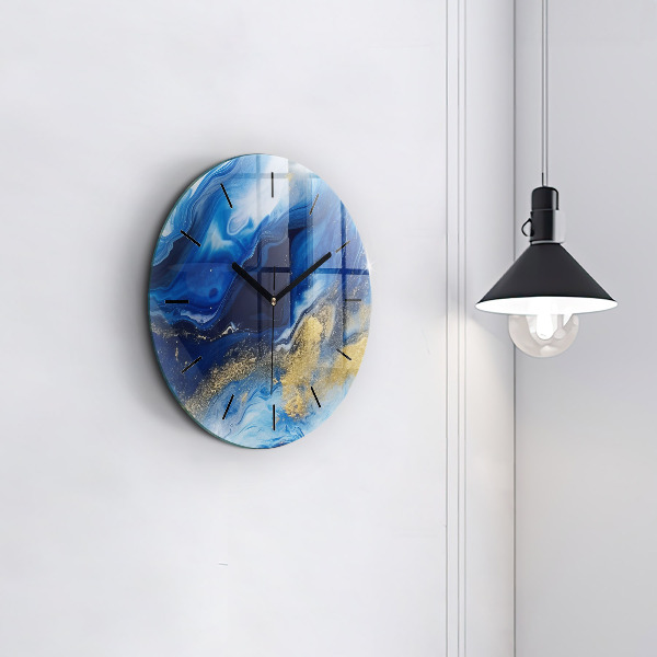 Round glass clock Blue marble