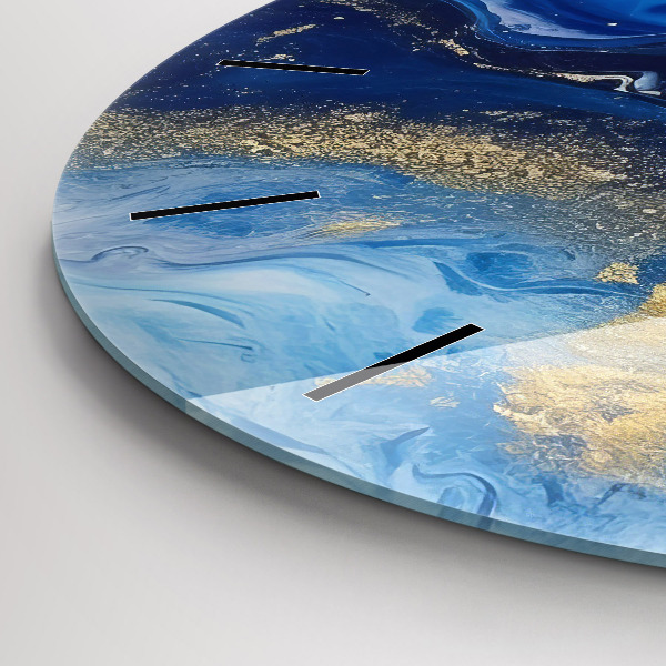 Round glass clock Blue marble