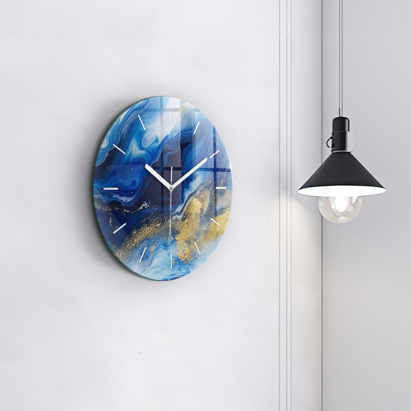 Round glass clock Blue marble