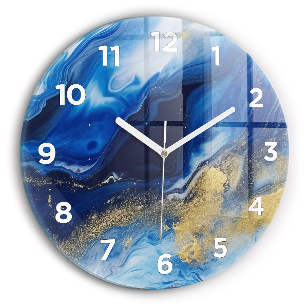 Round glass clock Blue marble