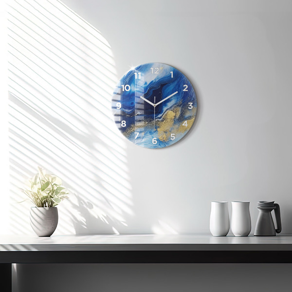 Round glass clock Blue marble