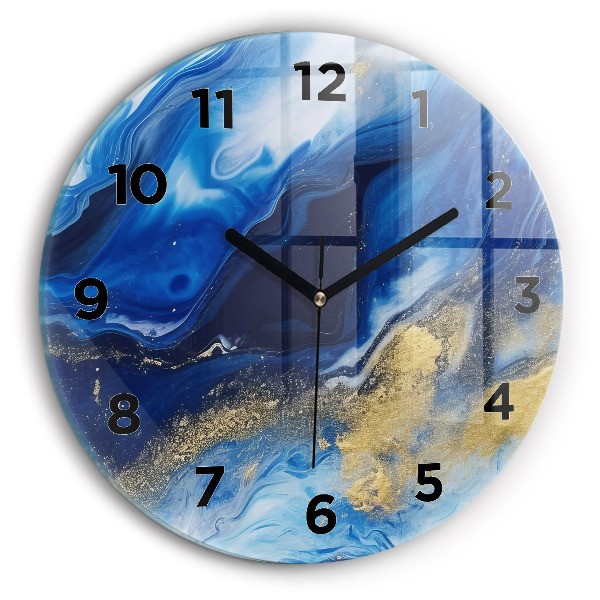 Round glass clock Blue marble
