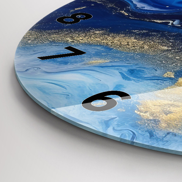 Round glass clock Blue marble