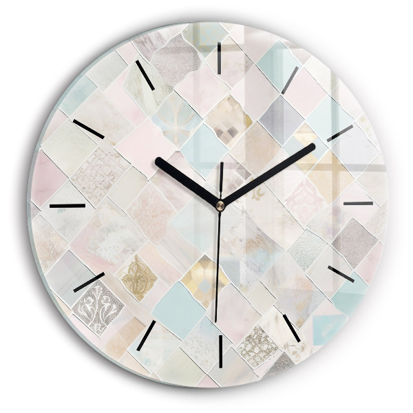 Round glass clock Colored tiles