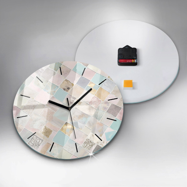 Round glass clock Colored tiles