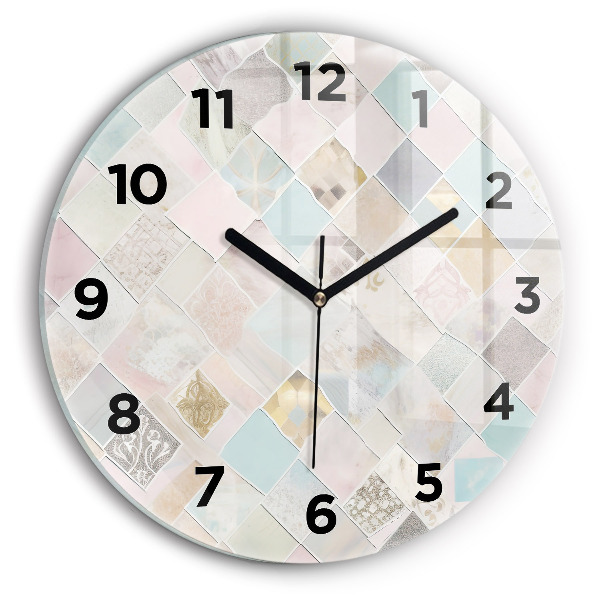 Round glass clock Colored tiles