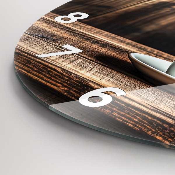 Round glass clock A cup of coffee