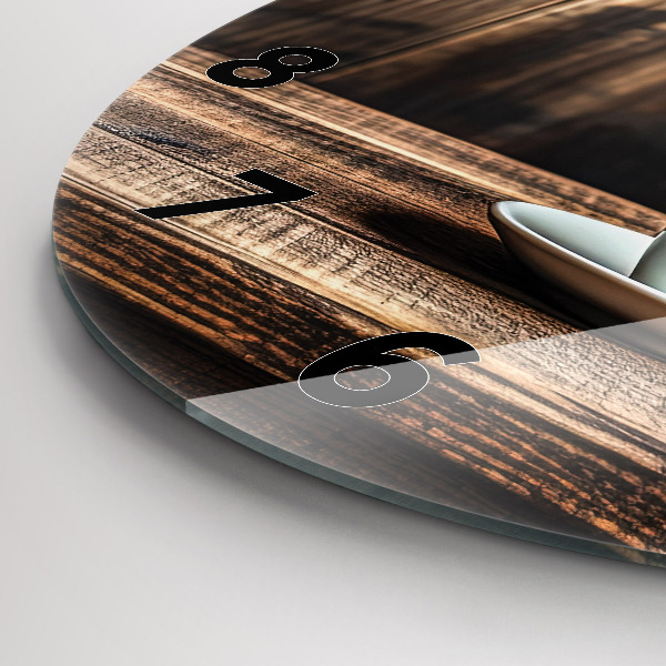 Round glass clock A cup of coffee