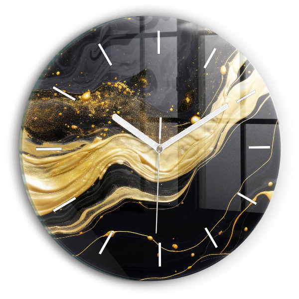 Round glass clock Gold marble