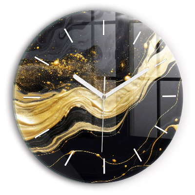 Round glass clock Gold marble