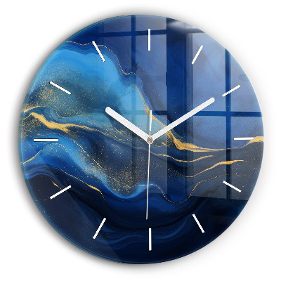 Round glass clock Blue marble