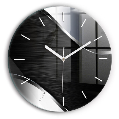 Round glass clock Black and silver lines