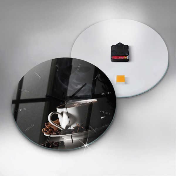 Round glass clock A cup of coffee