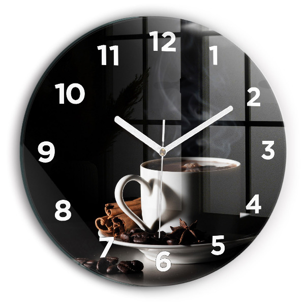 Round glass clock A cup of coffee