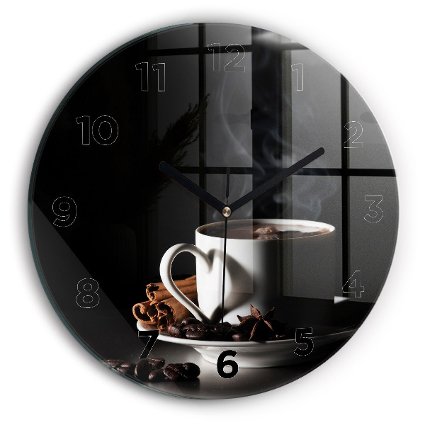 Round glass clock A cup of coffee