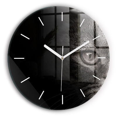 Round glass clock Scottish Fold Dog and Cat