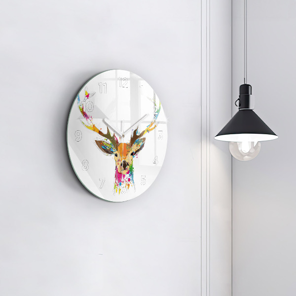 Round glass clock Deer head