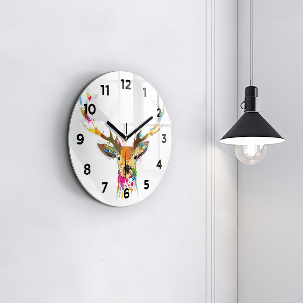 Round glass clock Deer head