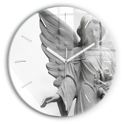 Round glass clock Old Angel Sculpture