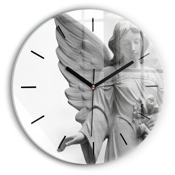 Round glass clock Old Angel Sculpture