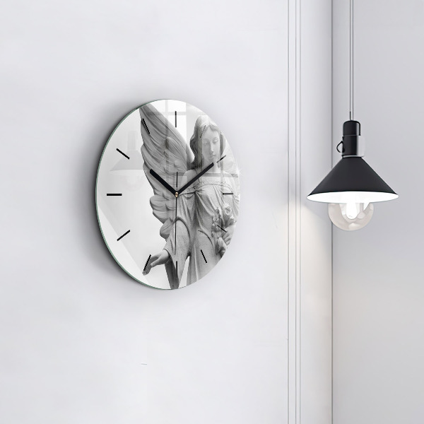 Round glass clock Old Angel Sculpture